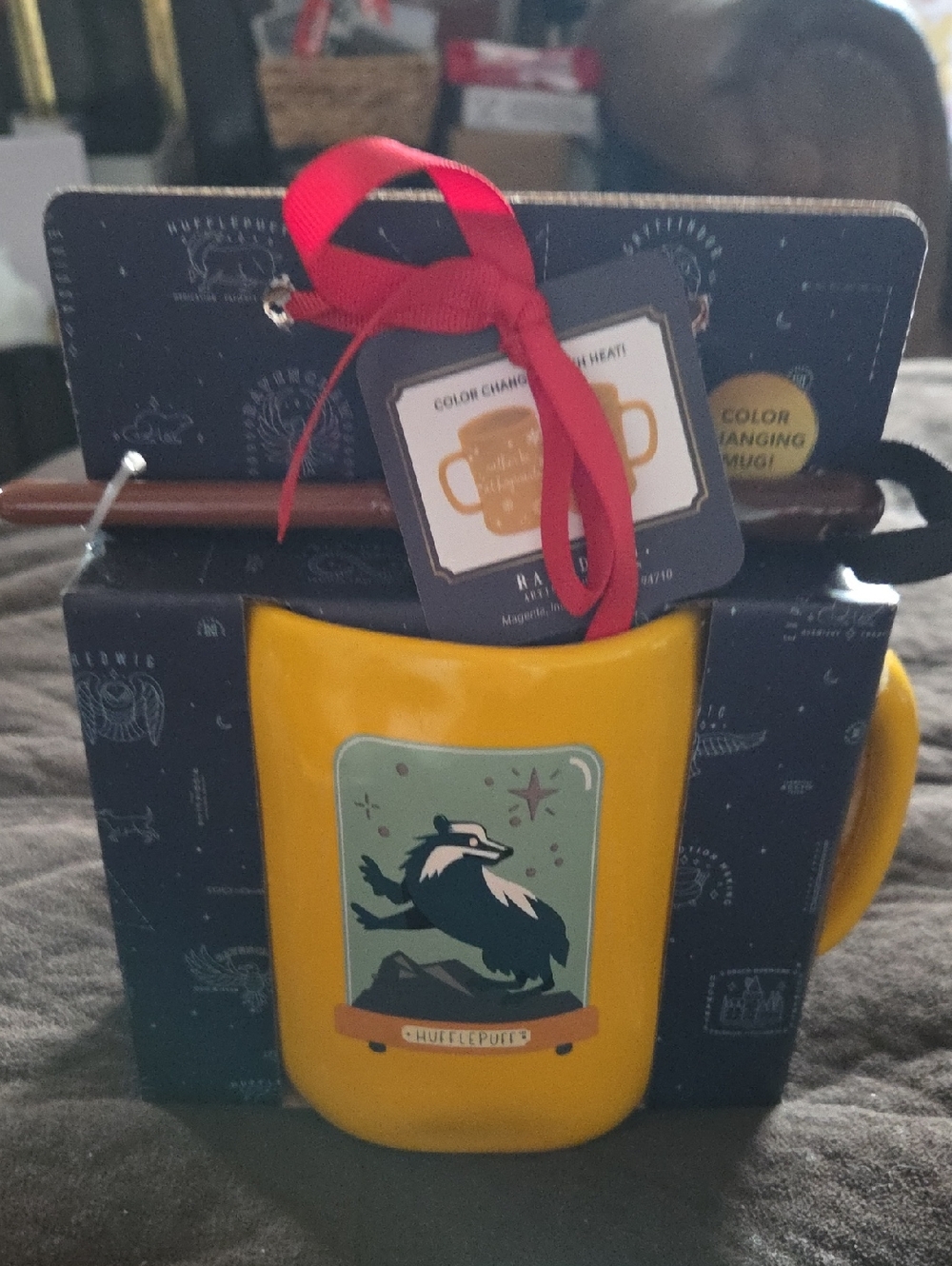 Rae Dunn Harry Potter Yellow Color-Changing Mug with a Wand Stir Stick